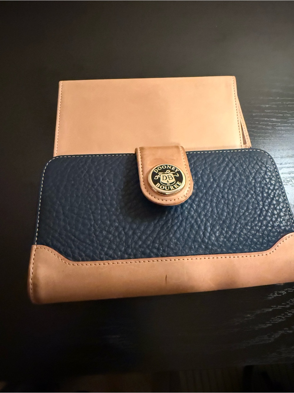 Dooney & Bourke Navy and Tan Leather Zip Wallet